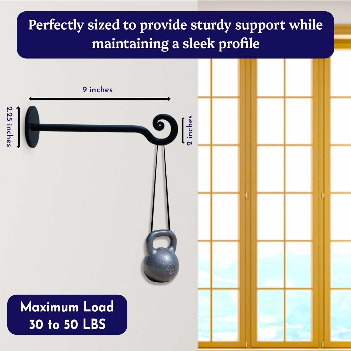 The Metal Magician 2Pc Plant Hangers Outdoor, Indoor, Wrought Iron Metal Hanger Indoor Hook, Heavy Duty Wall Bracket Hooks for Hanging Plants Baskets Lanterns Wind Chimes Black Helical Ended