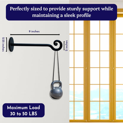 The Metal Magician 2Pc Plant Hangers Outdoor, Indoor, Wrought Iron Metal Hanger Indoor Hook, Heavy Duty Wall Bracket Hooks for Hanging Plants Baskets Lanterns Wind Chimes Black Helical Ended