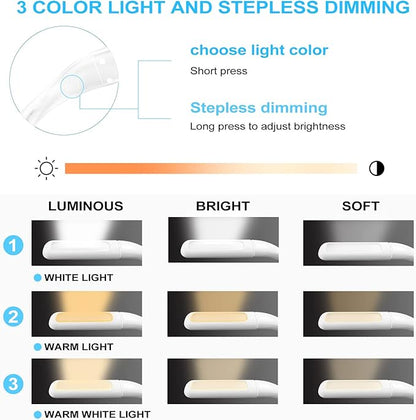 LED Neck Reading Light, Book Light for Reading in Bed, Adjustable Brightness Desk Lamp,3 Color, with Bendable Arms, Suitable for Repairing, Night Running, Walking, Knitting, Camping