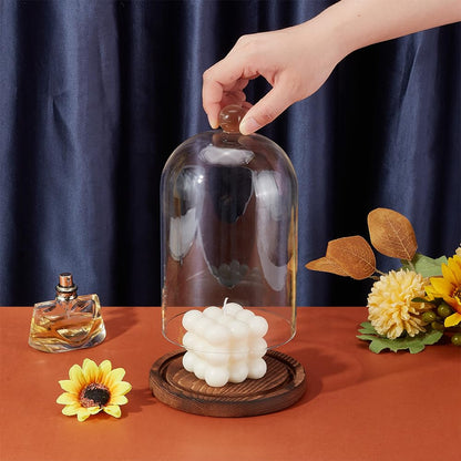 BENECREAT 7x4.5 Inch Glass Dome Cloche with Wooden Base, Rustic Bell Jar Display Clear Glass Bell Cloche for Plants, Fairy Lights or Table Decor