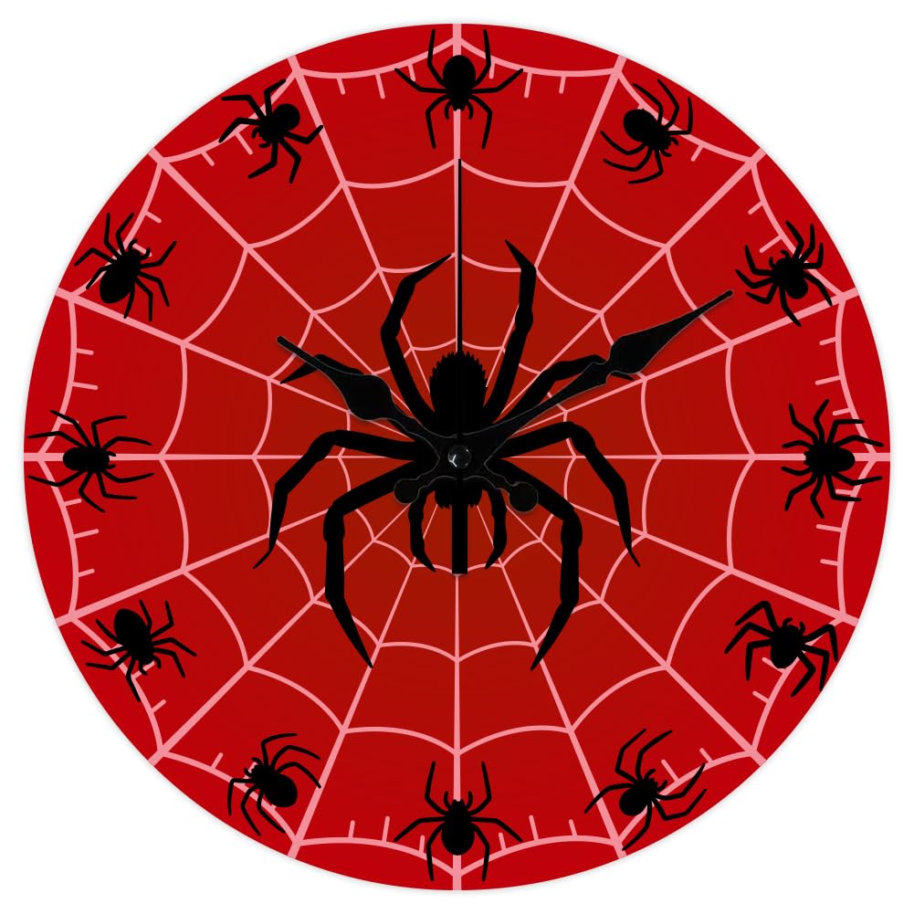 CHGCRAFT Halloween Spider Pattern Wall Clock 12 Inch Non-Ticking Spider Web Clocks Round Wall Hanging Clock Battery Operated for Bedroom Living Room Kitchen Office