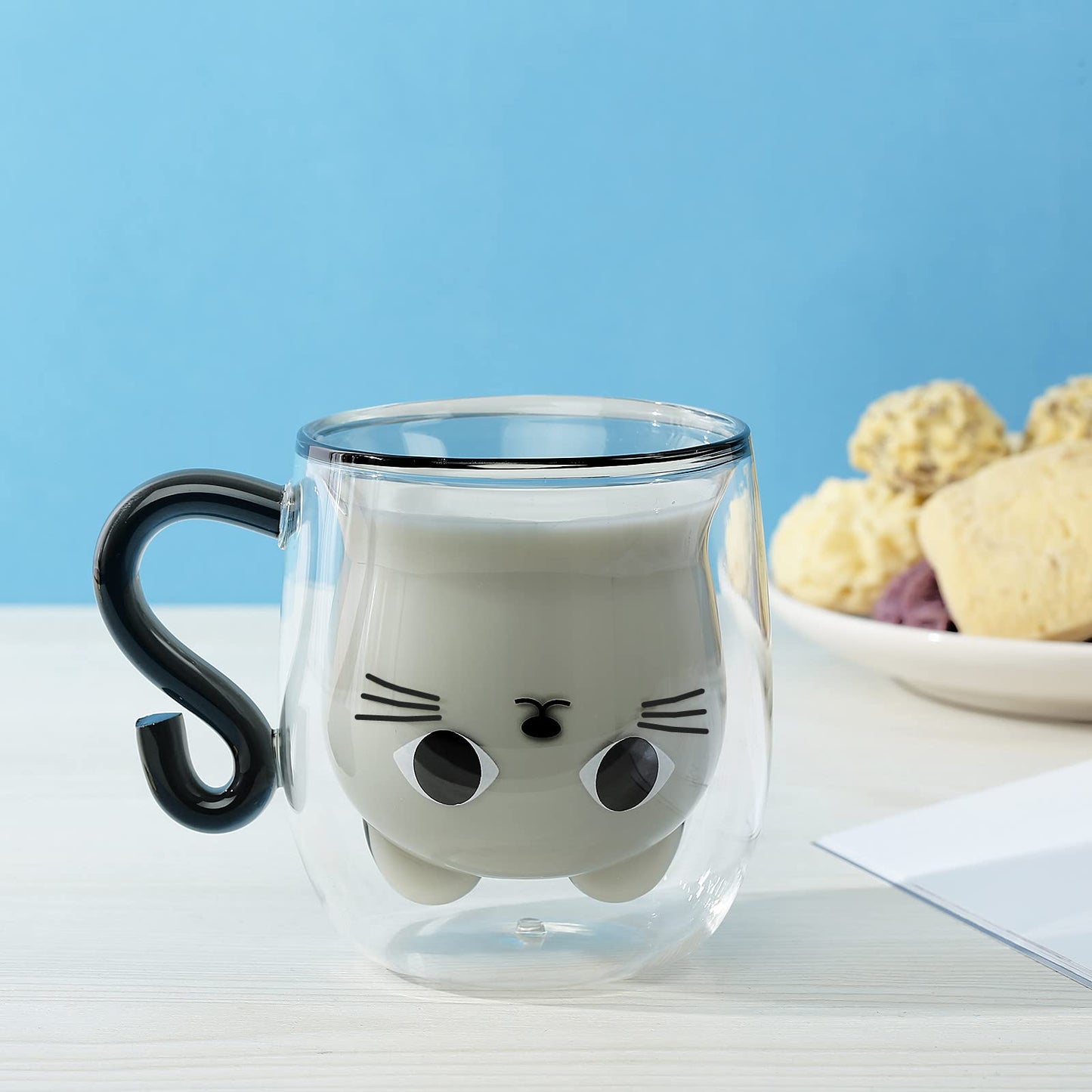 Phitihui Cat Mugs, Double Wall Glass Cute Coffee Tea Cup, Graduation Valentines Mothers Day Easter Halloween Christmas Gifts for Women Wife Mum Her Girl Teacher Friend, Birthday Present Idea