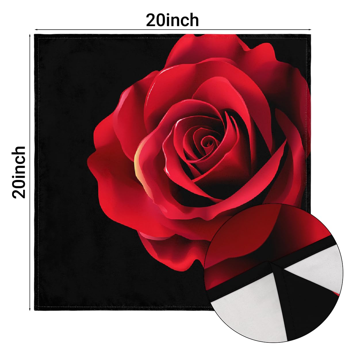 YPPAHHHH Red Rose Flower Black Cloth Napkins Set of 6 Table Napkin Cloth Washable Wrinkle Free Dinner Napkins for Holiday Parties Wedding Restaurant Decor