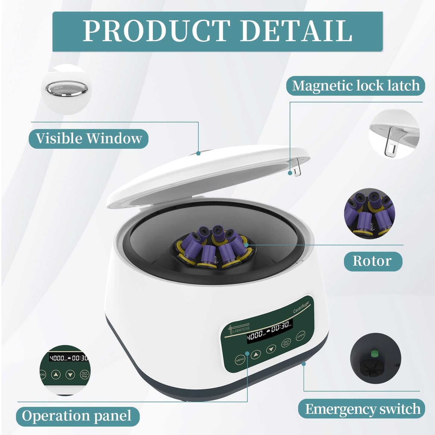 LABHOUSE PRP Centrifuge Machine 8x2ml/5ml/10ml | 4x15ml Digital Speed 500-4000rpm 1717xg RCF Lab Benchtop Centrifuges Timer 30sec-99min