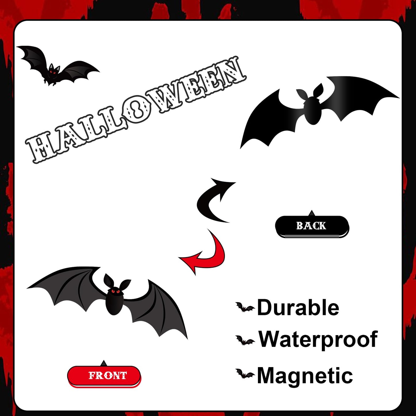JarThenaAMCS 23Pcs Halloween Garage Decoration Magnet Tombstone Cross Bat Refrigerator Decals Black Magnetic Stickers for Party Home Door Car Dishwasher Decor