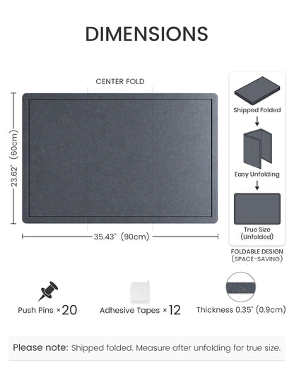 Fluxynara Bulletin Board,35.4" x 23.6" Cork Board Alternative with 12 Safe Removable Adhesive Tabs, Foldable Felt Pin Board for Home Office, Classroom, Bedroom,Entryway for Walls—Navy Blue