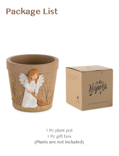 Afigurna Gardening Gifts for Women: Hand-Painted 3D Art Planter for Plant Lover - Angel Planter Gift for Gardener - Cute Succulents Plant Pot Garden Gift for Master Avid Gardener Grandma Mom Christmas