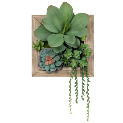 GnFlus Artificial Succulent Wall Decor - Fake Hanging Succulents with Wood Plant Box, 3D Wooden Wall Decor Faux Hanging Plants Indoor Arrangement