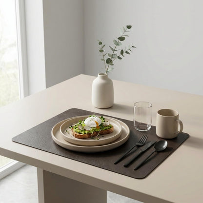 Premium Faux Leather Placemats Set of 6 – Waterproof, Heat-Resistant, Reversible & Non-Slip Table Mats for Kitchen, Dining, Indoor/Outdoor Use (Black & Dark Brown)