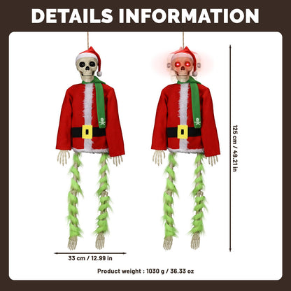 PUIWNON 4.1ft Hanging Skeleton Santa Decoration Light-Up Christmas Halloween Outdoor Decor for Garden Lawn Porch Party