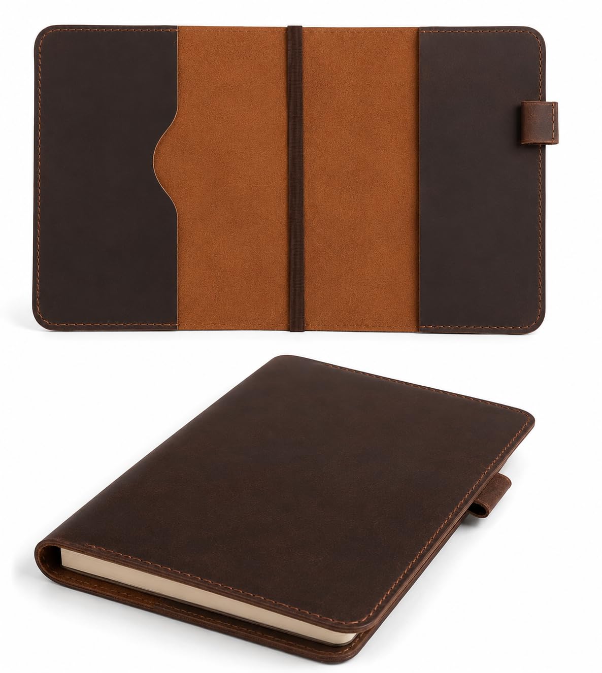 CestAntiQ Full Grain Leather A5 Journal Cover for 5.75 x 8.25 in Hardcover Notebook, Refillable Leather Notebook Cover with Pen Loop, Compatible with Leuchtturm1917, Moleskine & A5 Planners, Handmade (Dark Brown)
