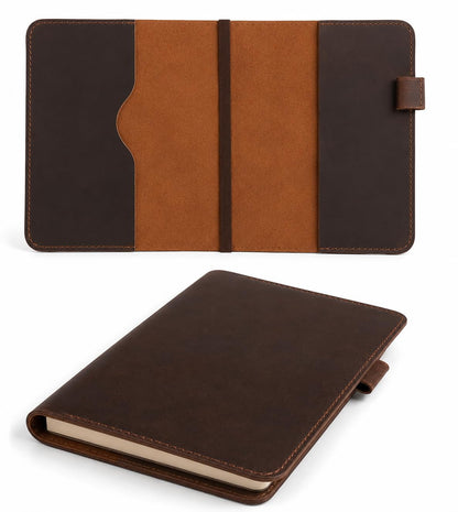 CestAntiQ Full Grain Leather A5 Journal Cover for 5.75 x 8.25 in Hardcover Notebook, Refillable Leather Notebook Cover with Pen Loop, Compatible with Leuchtturm1917, Moleskine & A5 Planners, Handmade (Dark Brown)
