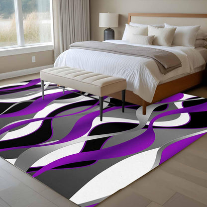 8'x10' Area Rug for Living Room, Purple Black Grey Moire Washable Non-Slip Large Carpet for Bedroom Dining Room, Abstract Modern Geometric Lines StainResistant & Non-Shedding Accent Rug for Kitchen