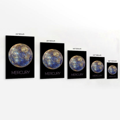 Solar System Planets Canvas Wall Art - Mercury Planet Space Poster for Kids Room Bedroom Classroom, STEM Educational Astronomy Decor, Science Gift for Boys Girls, 12x18 Inch Framed