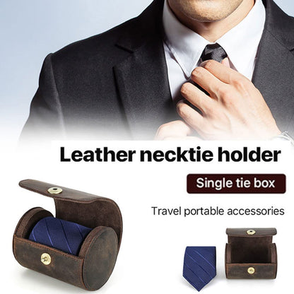 CONTACTS Tie Travel Holder for Men Crazy Horse Leather Handmade Ties Case Small Neckties Organizer Mens Tie Anti Wrinkle Storage Roll