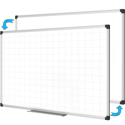 XBoard Magnetic Dry Erase Board with Lines 48 x 36 Inch, 4' x 3' Double Sided Hanging White Board Planner for Wall | Grid Lined White Board + Message Presentation Board