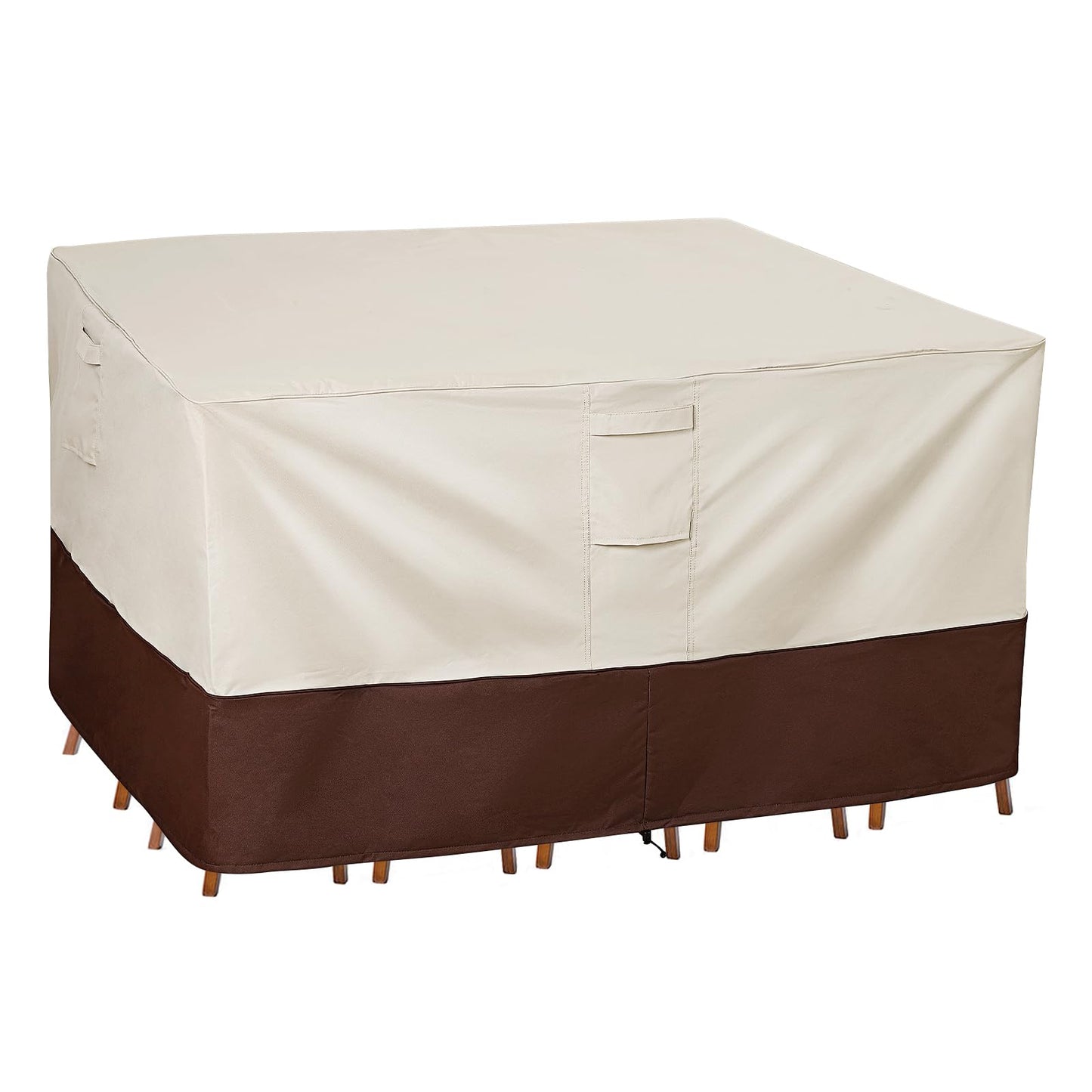 Vailge Waterproof Patio Furniture Set Cover with Padded Handles, Patio/Outdoor Table Cover, Patio/Outdoor Dining Square Table Chairs Cover(Medium,Beige & Brown)