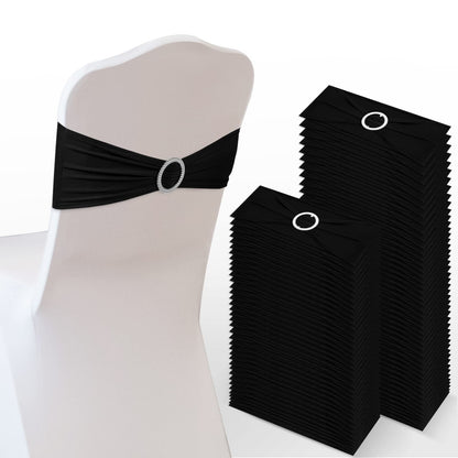 Tudomro 80 Pcs Spandex Chair Sashes, Stretch Ties Bows with Buckle Slider Elastic Bows Chair Cover Bands for Wedding Party Universal Reception Ceremony Banquet Decoration(Black)