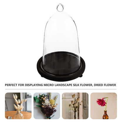 EXCEART Immortal Flower Glass Cover with Brown Wooden Base - DIY Terrarium Container for Home Decor Flower Display and Garden Cloche