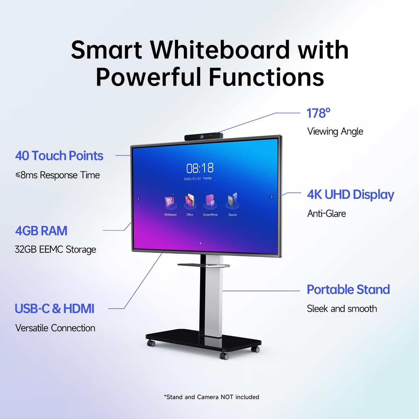 Smart Board, Interactive Whiteboard, 4K UHD Touch Screen Digital Board, Digital Electronic Smartboard for Classroom,Office & Conference Rooms,Open App Ecosystem(Board & Wall Mount Only) (65 Inch)
