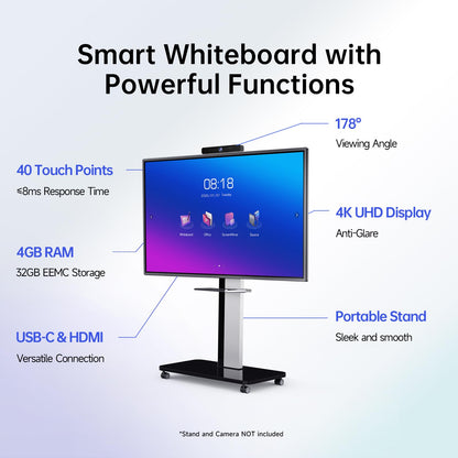 Smart Board, Interactive Whiteboard, 4K UHD Touch Screen Digital Board, Digital Electronic Smartboard for Classroom,Office & Conference Rooms,Open App Ecosystem(Board & Wall Mount Only) (65 Inch)