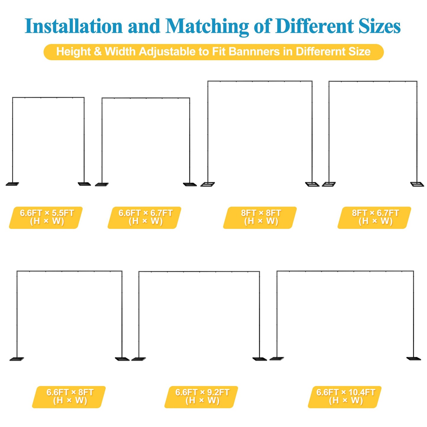 Fomcet 8FT x 8FT Backdrop Stand Heavy Duty with Base, Black Portable Adjustable Pipe and Drape Backdrop Stand Kit, Square Metal Arch Party Frame for Wedding Birthday Parties Banquet Decorations