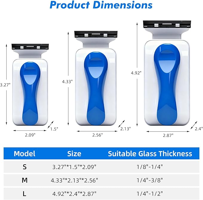Rise Torrent Aquarium Magnetic Glass Cleaner, Fish Tank Algae Scraper Brush Cleaning Tool for 1/4"-1/2" Thickness Glass, Floating Scrubber Brush Cleaner for Acrylic, 1 Detachable Scraper, Large