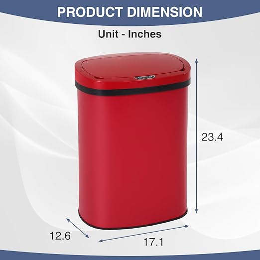 PayLessHere | 13 Gallon Stainless Steel Trash Can | Red | Automatic Touchless Lid with Motion Sensor | Kitchen Garbage Can with Waterproof Design | for Home, Office, Bathroom | Pack of 1
