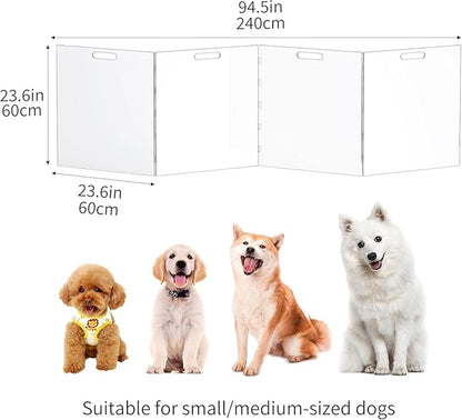 Acylic Pet Playpen Gate for The House Doorways, Clear Acrylic Pet Gate for Dogs, Freestanding, Clear (Medium, Panel, 4)