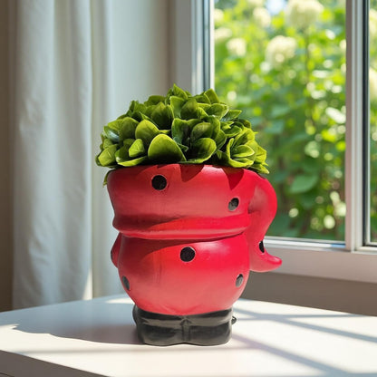 Unique Gnome Planter Pot, Cute Ceramic Gnome Flower Succulent Pot for Indoor Outdoor Plants Home Garden Spring Summer Christmas Decoration (Red)