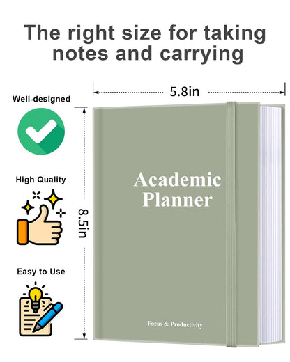 Academic Planner for 2026-2027 or Anytime – 5.8" x 8.5" Undated Weekly Student Planner For Homeschool, High School, College & Nursing Students, 200 Pages, Green