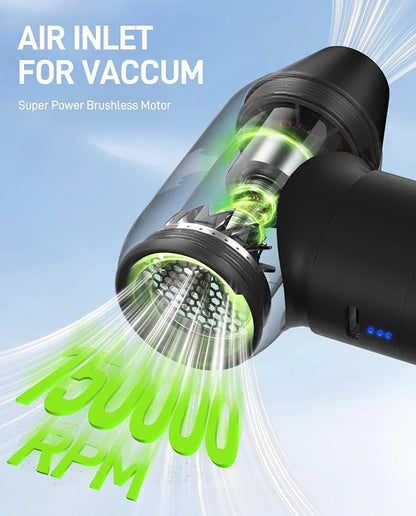 150,000 RPM Electric Air Duster [Aluminum Alloy], 180W Powerful Compressed Air Blower for PC Cleaning, 4400mAh 3-in-1 Vacuum & Air Pump for Inflatables, Portable Mini Leaf Blower for Car Home