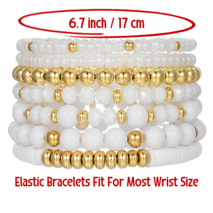 YEOSMINE Boho Heishi Clay Beaded Stretch Bracelets Stack For Women, Preppy Teens Friendship Gold Bracelets Cute Beach Surfer Accessories Bulk Set Trendy Fashion Jewelry