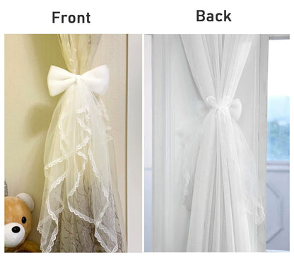 Turbokey 2 Pcs Gauze Curtain Tieback Silk Ribbon Bowknot Tie Back Clips Sweet Lace Curtain Holdbacks Buckle for Nursery Bedroom Decor Tassels Home Office Window Decorative Drapes (Black)