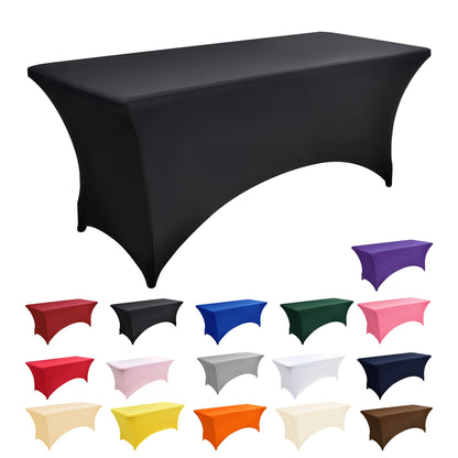 ZarzaaSik 2-Pack 6ft Black Spandex Table Covers for Rectangle Standard Folding Tables - Wrinkle Resistant Stretch Tablecloths - Ultimate Fitted Table Protector for Parties, Trade Shows, Banquet