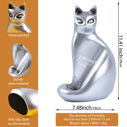 MAIHOM Tabletop Wine Rack Elegant Cat Shaped, Cat Decor Resin Wine Bottle Holder, Decorative Wine Storage for Home Bar, with Packaging for Cat Lovers Women, Silver