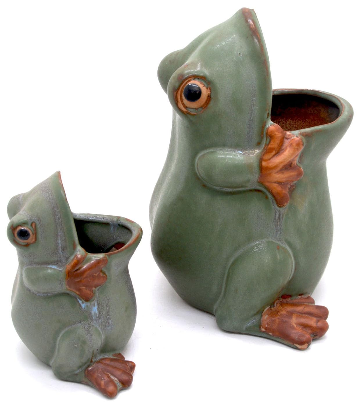 MONMOB 7" Ceramic Frog Shaped Plant Pot for Bonsai Flower Succulent Planter Candy Dish Pencil Holder Decor Multipurpose Green Frog Gift