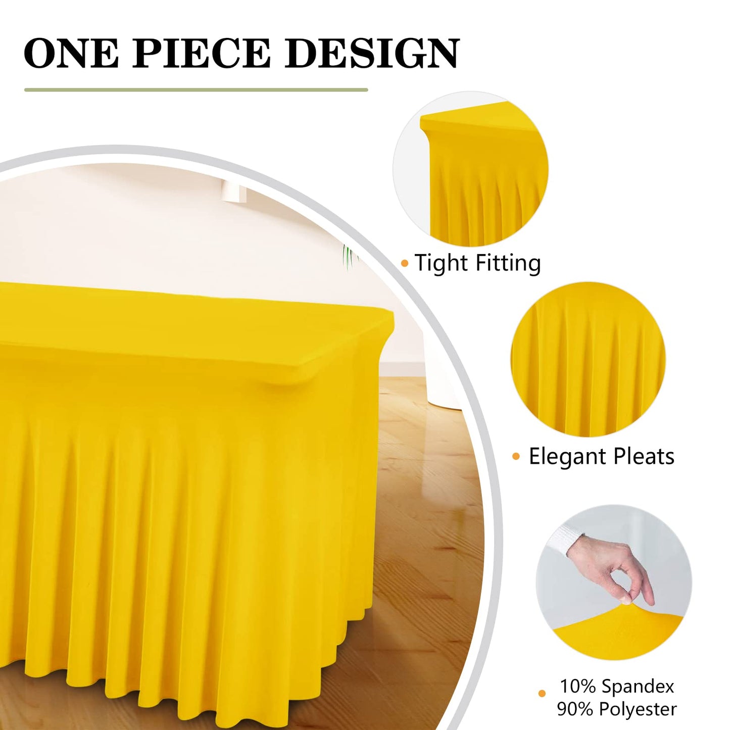 Jieqier Yellow Spandex Table Cover 6FT, Stretch Table Cloths with Skirts for Rectangle Tables, Wrinkle Resistant Stretchable Tablecloth for Baby Shower, Weddings, Parties, Vendors