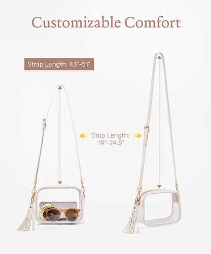 Yarnic Clear Bag Stadium Approved, PVC Transparent Crossbody Purse for Concert Sports Event Small Women Bags with Adjustable Shoulder Strap (White)