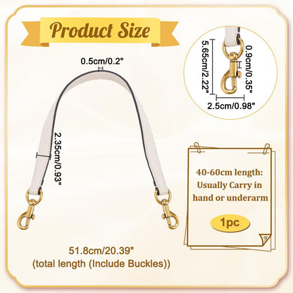 WADORN Genuine Leather Purse Handle, 20.4 Inch Leather Handbag Handle Replacement Short Shoulder Strap with Retro Gold Buckles Women Bag Making Accessory for Coach Shoulder Bag 26, White