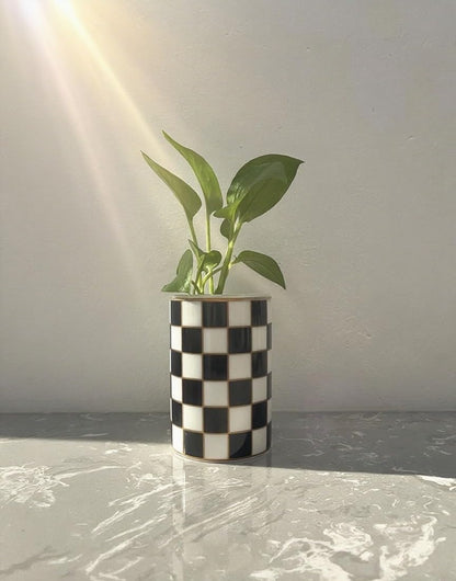 Porlien Ceramic Checker Plant Pots Indoor with Drainage, Set of 2