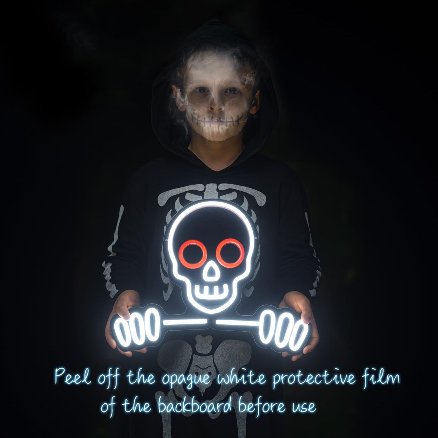Skull & Skeleton Neon Sign, 16’’×12.6’’ Dimmable LED Wall Light, USB Powered Gothic Room Decor for Bedroom, Party, Bar, Game Room Halloween Christmas Gifts
