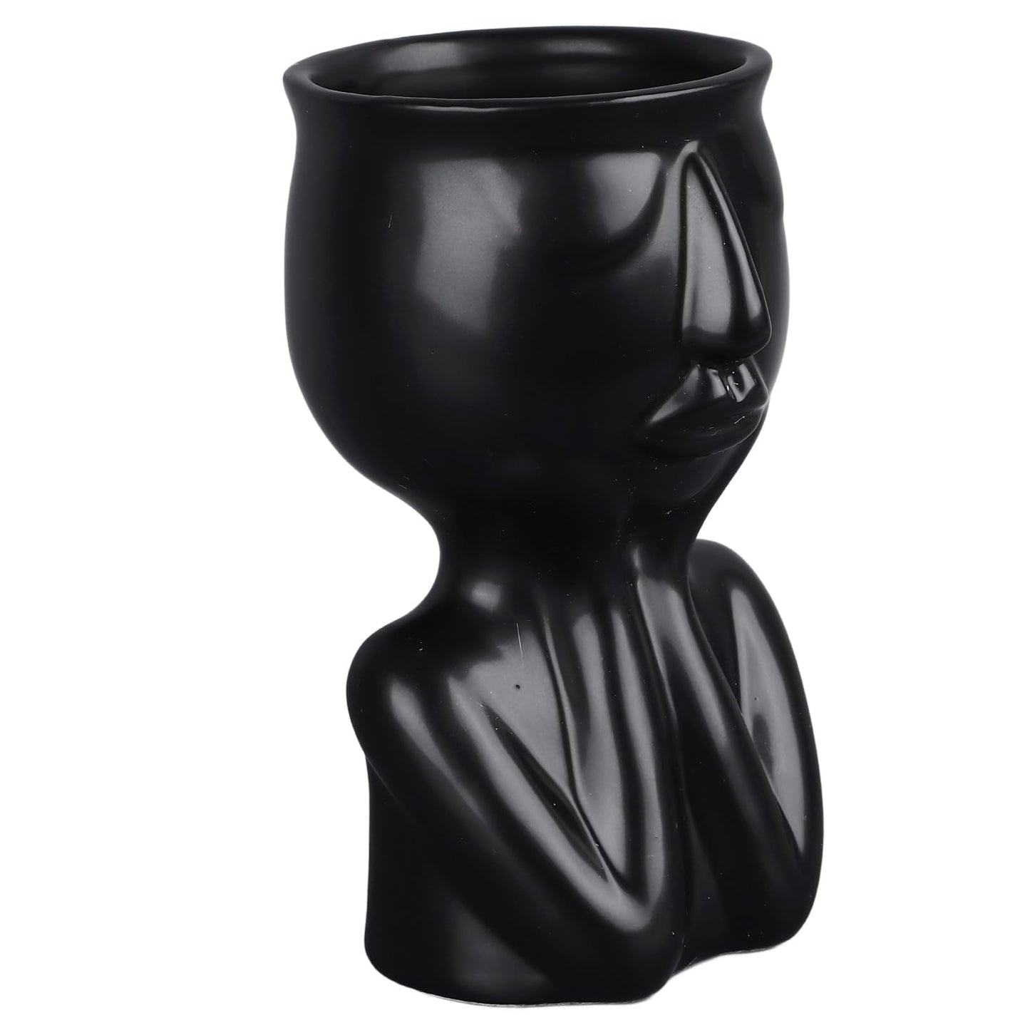 Semme Scandinavian Ceramic Face Planter Pot, Minimalist Planter Pot for Home Office Garden (Black)