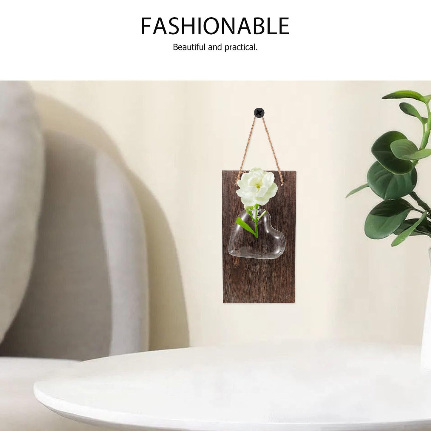HOMSFOU Wall Mounted Glass Vase for Indoor Plants Hydroponic Flower Pot Glass Terrarium Container Home Decor Office Decoration