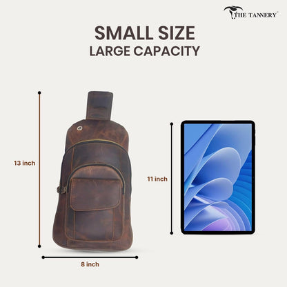 The Tannery Handmade Buffalo Leather Multipurpose Travel Hiking Crossbody Chest Backpack with Adjustable Shoulder Strap, Thanks Giving (Dark Brown, Large)