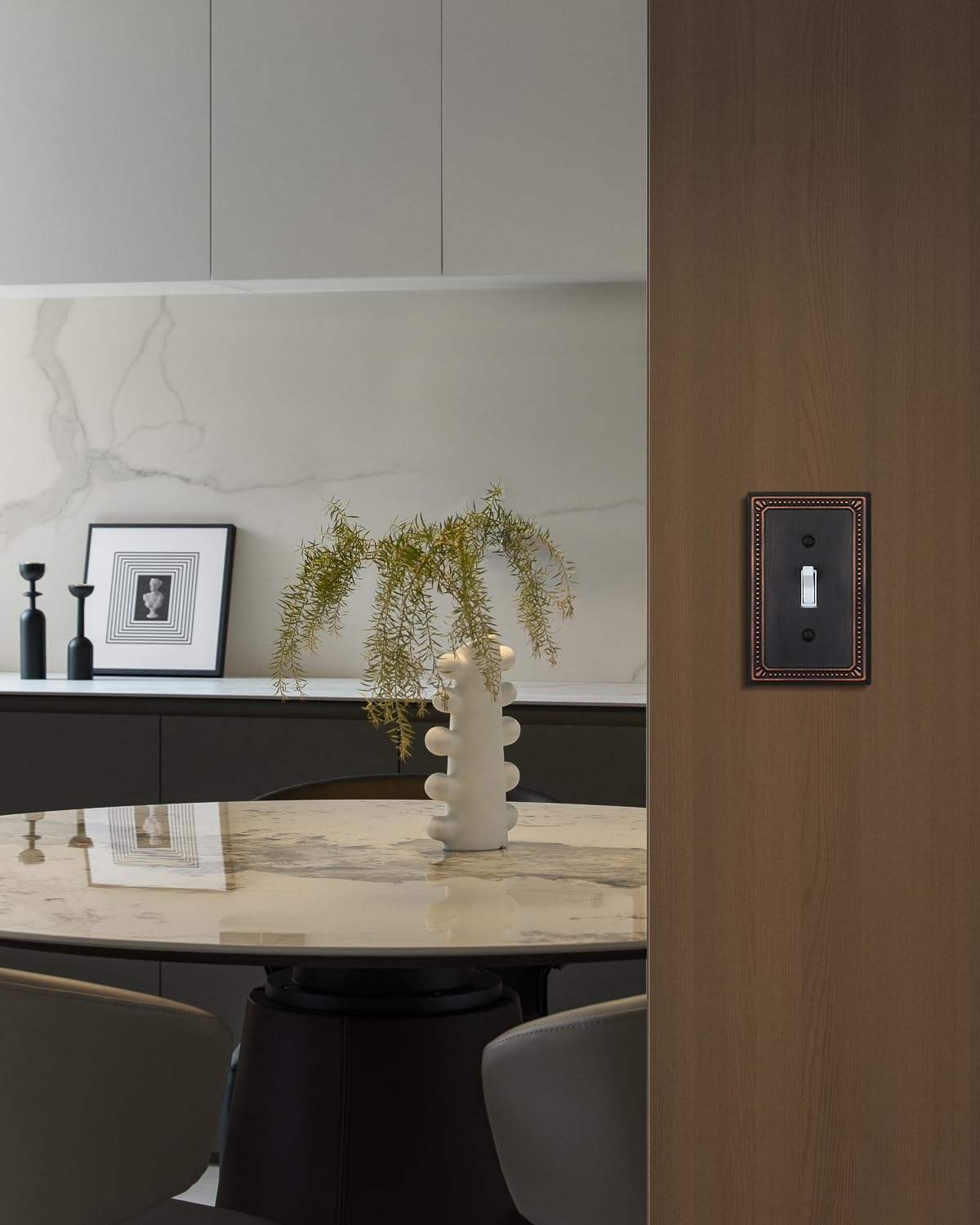 ZILLSEA Metal Wall Plates, Switch Plates and Outlet Covers, Decorative Pearl Design (1 Toggle 4PK, Aged Bronze, Midsize)