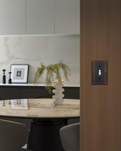 ZILLSEA Metal Wall Plates, Switch Plates and Outlet Covers, Decorative Pearl Design (1 Toggle 4PK, Aged Bronze, Midsize)