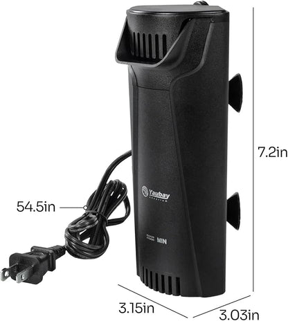Yaubay Quiet Internal Aquarium Filter, 3-Stage Bio-Filtration Low-Level Waterfall Small Power Filter with Protective Grate for Up to 10 Gallon Fish Turtle Shrimp Tank Filtration (Filter) (Filter)