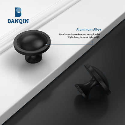 Banqin 10 Pack Cabinet Knobs Black Round Mushroom Hardware Cabinet Knob for Dresser Drawer Diameter 1-1/2 Inch