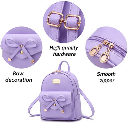 I IHAYNER Girls Bowknot Cute Leather Backpack Mini Backpack Purse for Womens Gold Pink